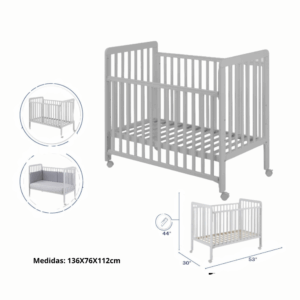 Cuna Convertible de Madera con Ruedas – 2 en 1 (136×76×112 cm)