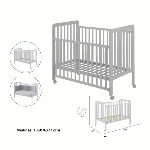 Cuna Convertible de Madera con Ruedas – 2 en 1 (136×76×112 cm)