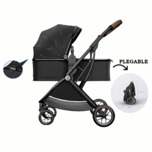 Coche Moisés Plegable Deluxe 2 en 1 con Estructura de Lujo – Color Negro