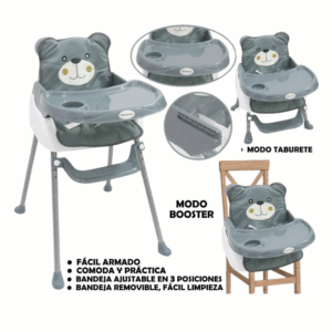 Silla de Comer 3 en 1 Bebesitos – Modo Alta, Taburete y Booster | Rosa o Gris Osito