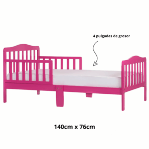 Cama Infantil de Transición con Barandas Laterales – Color Rosado (140 x 76 cm)