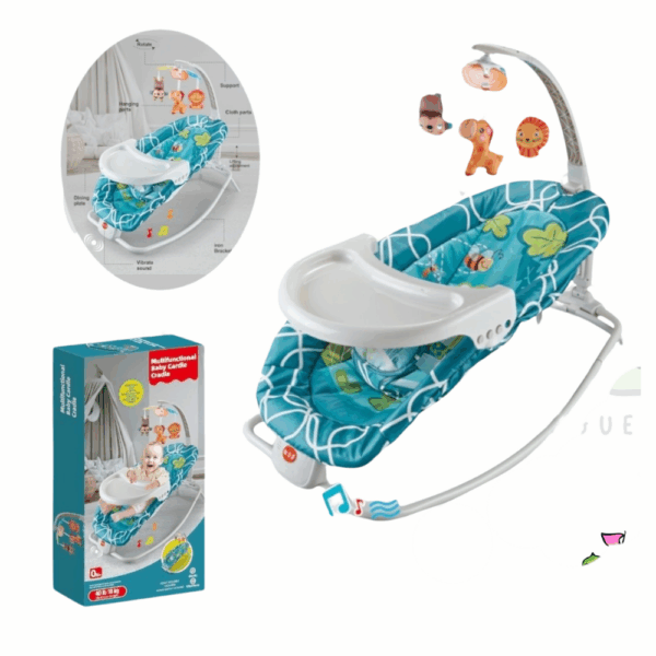 Mecedora Multifuncional para Bebé con Bandeja, Sonido y Juguetes Colgantes