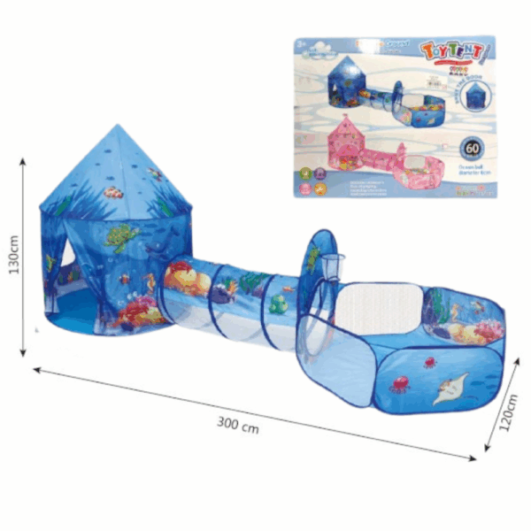 Casa de Juegos Infantil 3 en 1 con Túnel y Piscina de Bolas – Modelos Sirena, Marino y Estrellado