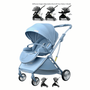Cochecito Premium Reclinable 3 Posiciones con Capota XL y Canasto – Color Celeste