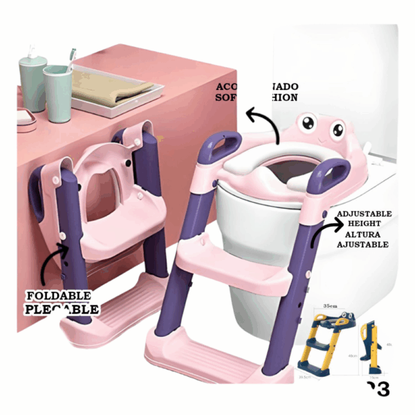 Escalera Entrenadora Infantil para Baño con Asiento Acolchonado y Altura Ajustable - Imagen 2